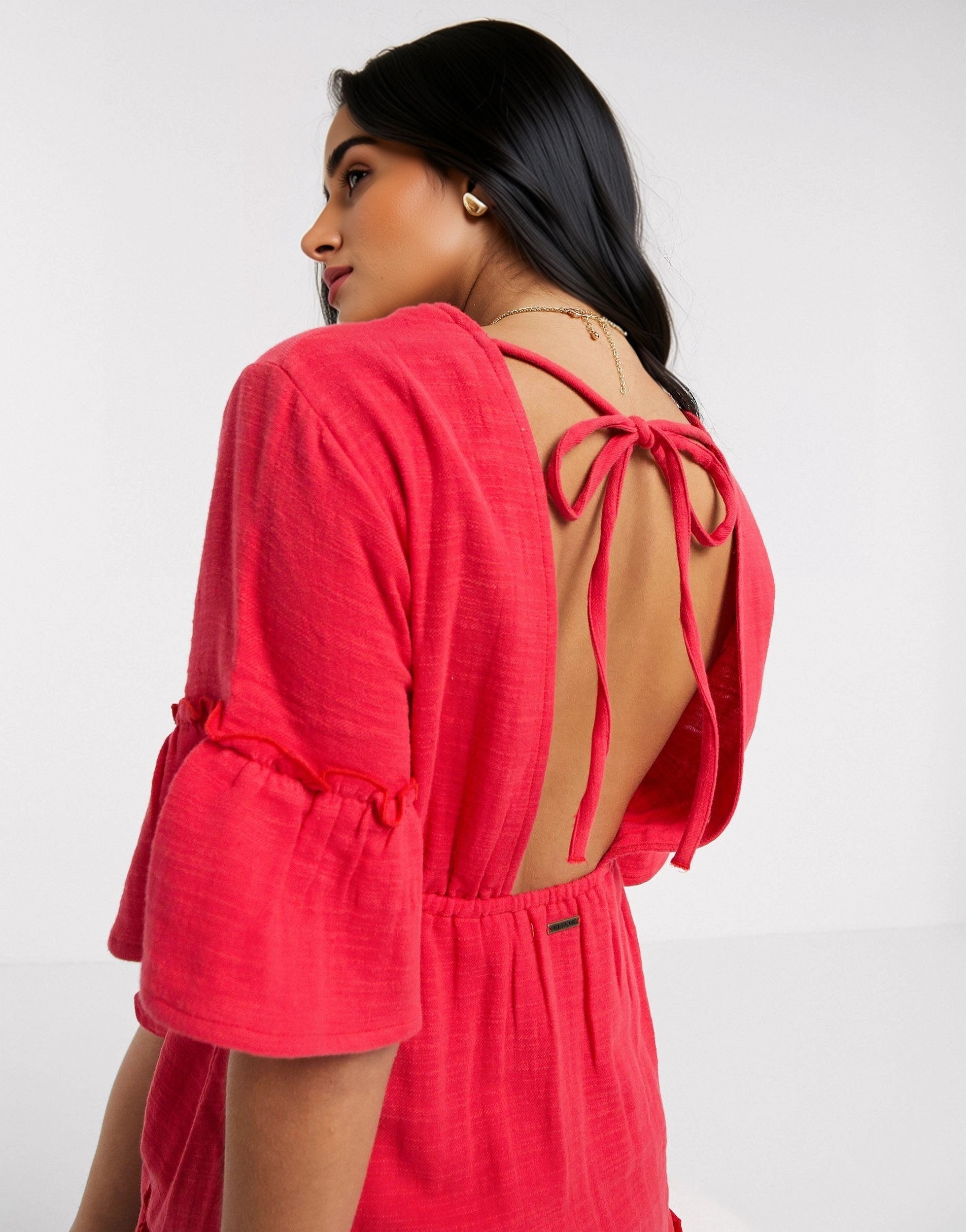 Billabong Womens X Sincerely Jules Lovers Wish Tiered Mini Smock Dress In Red