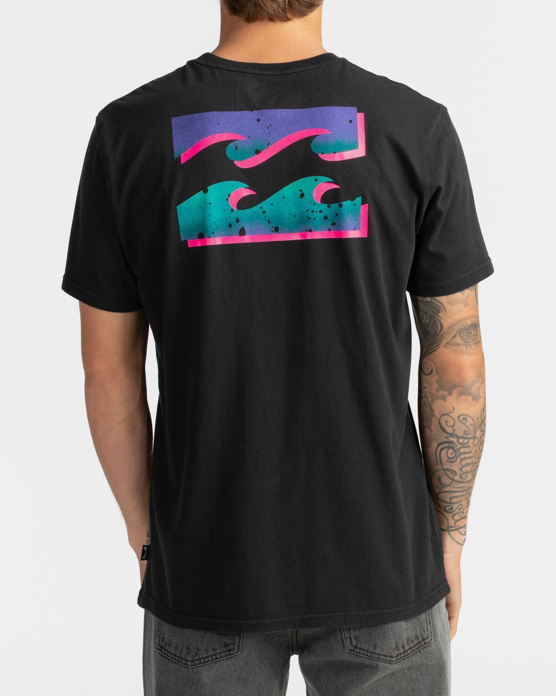 Mens Billabong Warchild Back Print T-Shirt in Black