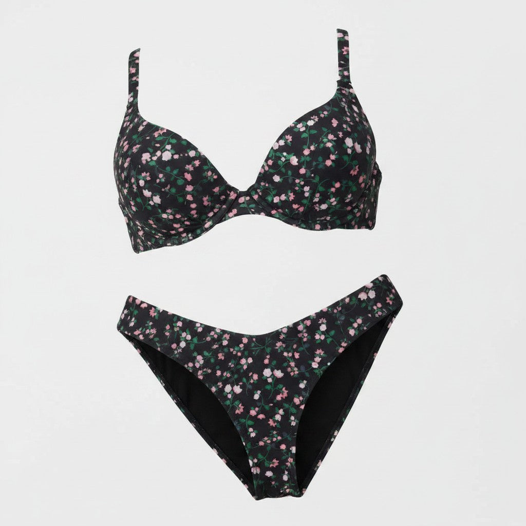 Peek & Beau Womens Fuller Bust High Leg Bikini Bottom in Ditsy Floral Print