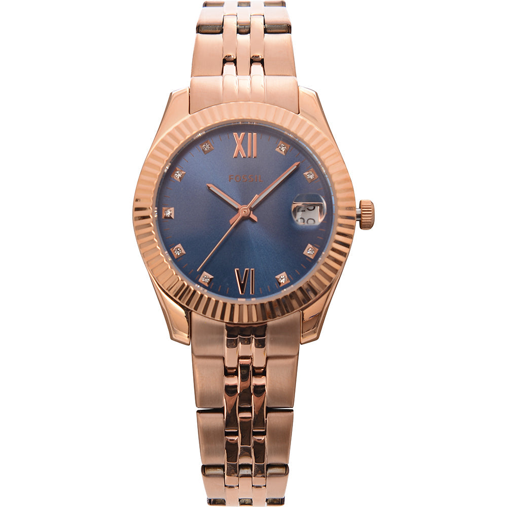 Fossil Men&#39;s Mini Scarlett Rose Gold Bracelet Watch with Light Blue Dial ES4901