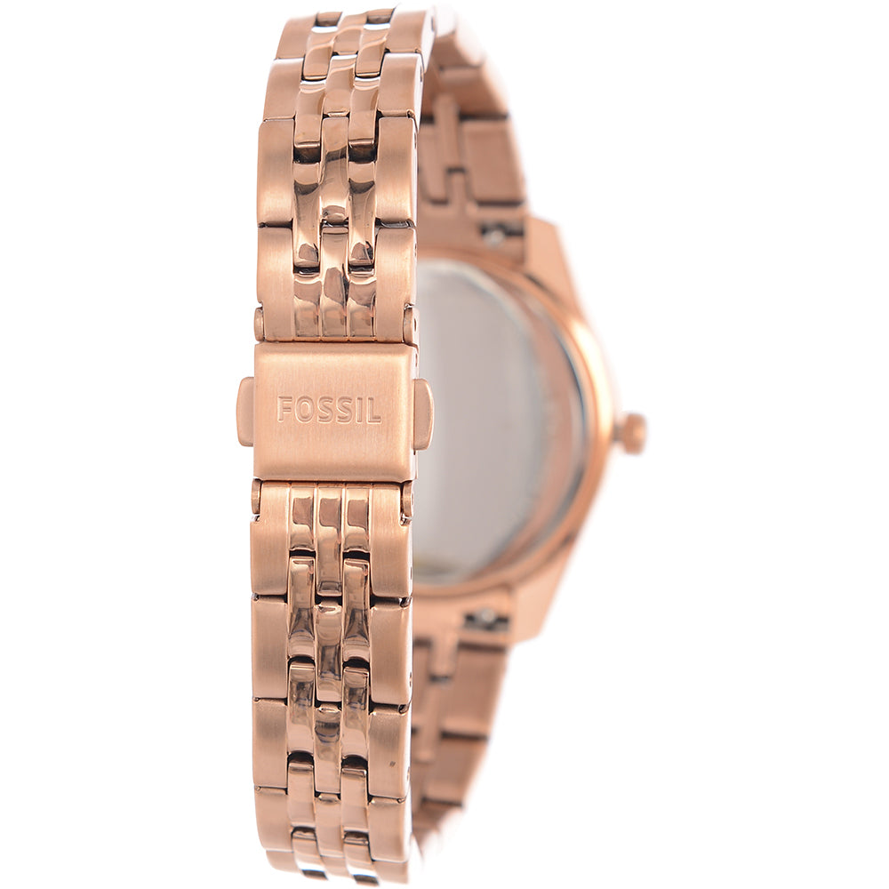 Fossil Men&#39;s Mini Scarlett Rose Gold Bracelet Watch with Light Blue Dial ES4901