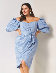 Forever New Womens Curve Puff Sleeve Belted Dress In Blue
