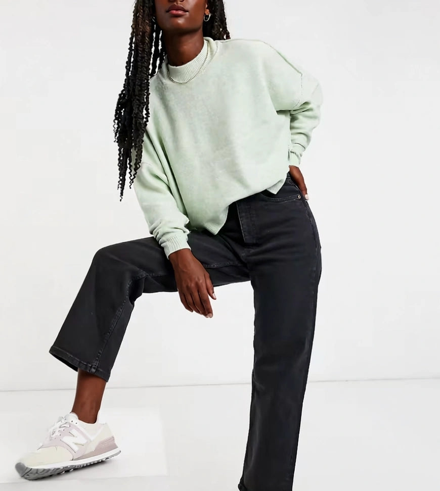 Monki Womens Zami High Waist Straight Leg Jeans In Black