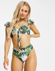 Missguided Womens Frill Tie Front Bikini Top in Floral Print