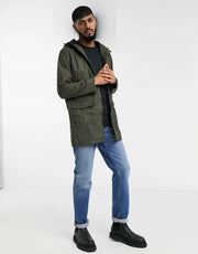 Mens French Connection Coated Hooded Fleece Lined Parka Coat in Khaki