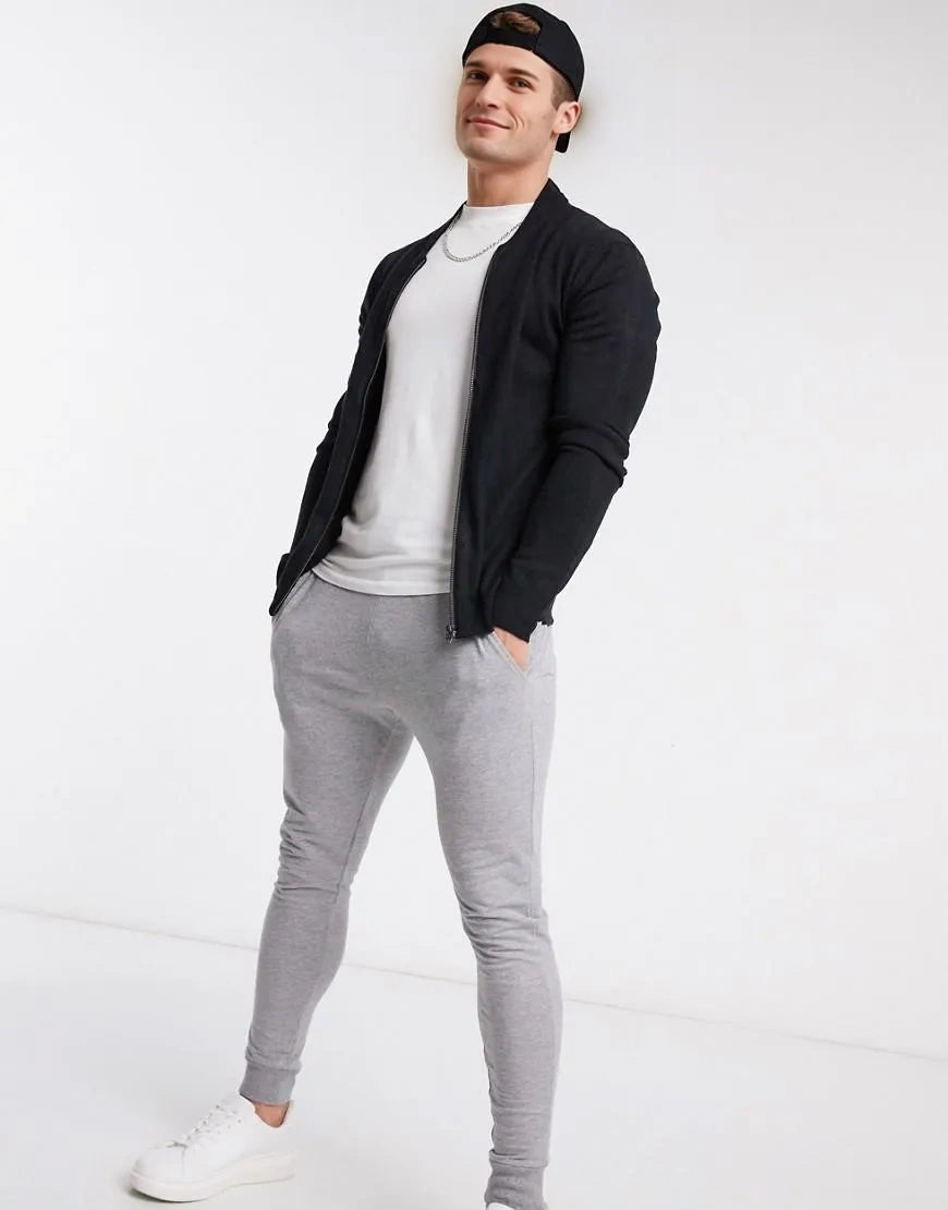 Mens French Connection Soft Touch Knitter Zip Thru Bomber in Navy