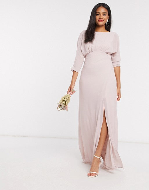 TFNC Womens Bridesmaid Cowl Back Maxi Dress With Kimono Sleeve In Pink