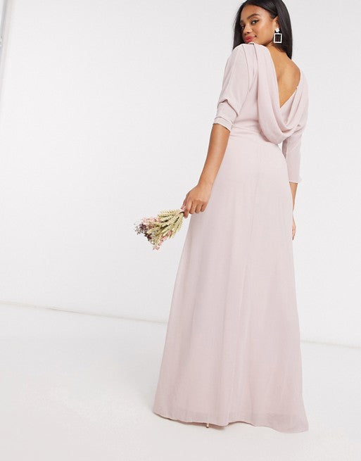 TFNC Womens Bridesmaid Cowl Back Maxi Dress With Kimono Sleeve In Pink