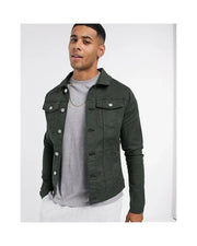 Mens River Island Muscle Fit Denim Jacket in Dark Green