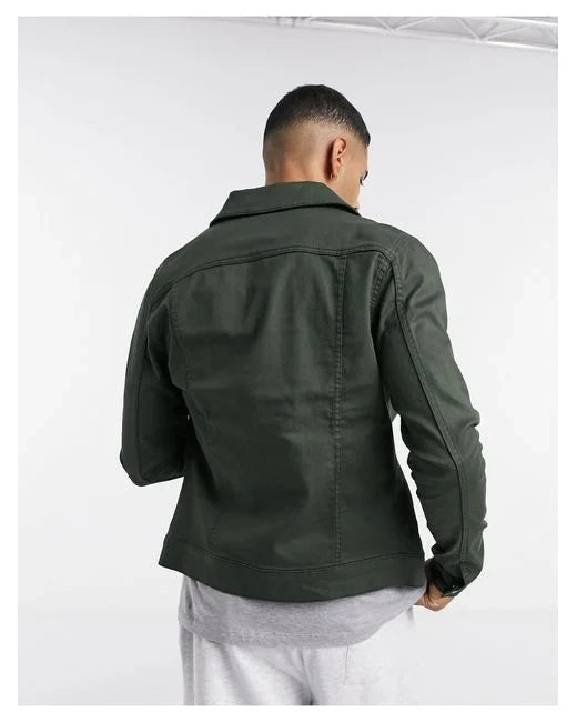 Mens River Island Muscle Fit Denim Jacket in Dark Green