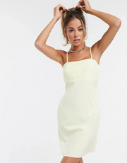 NA-KD Womens Spaghetti Strap Mini Dress in Pastel Yellow In Yellow