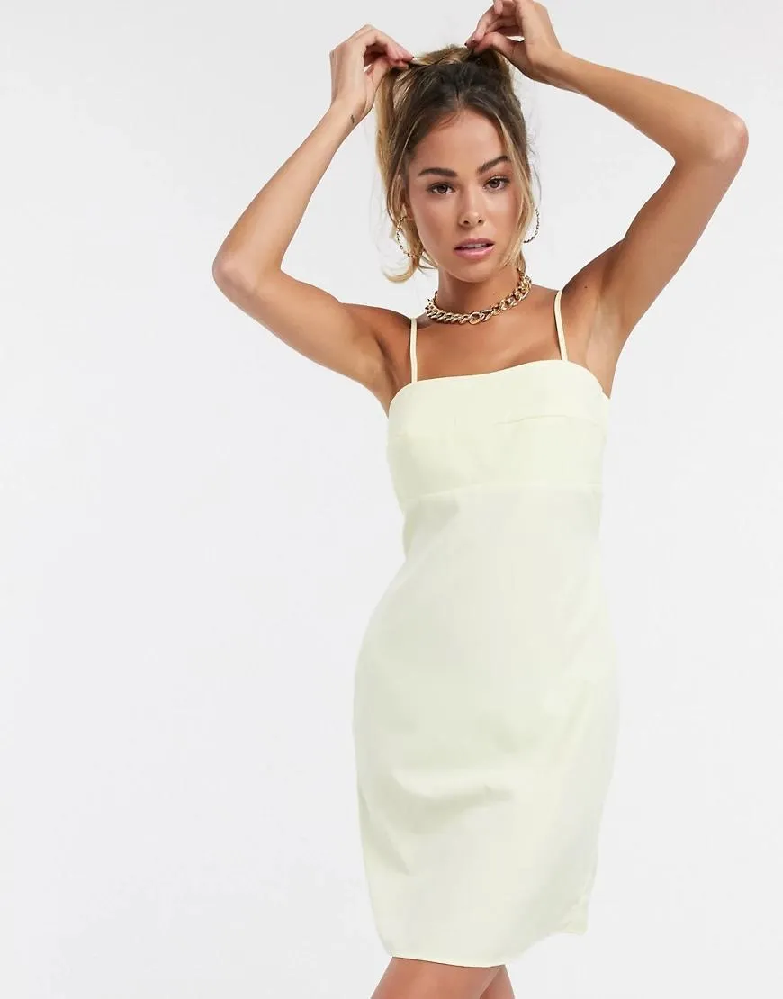 NA-KD Womens Spaghetti Strap Mini Dress in Pastel Yellow In Yellow