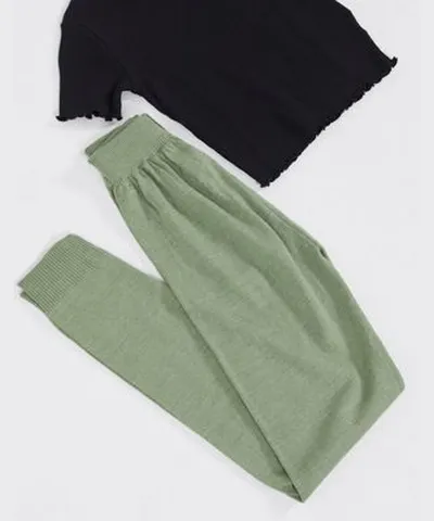 Fashionkilla Womens Knitted Rib Jogger in Khaki In Green