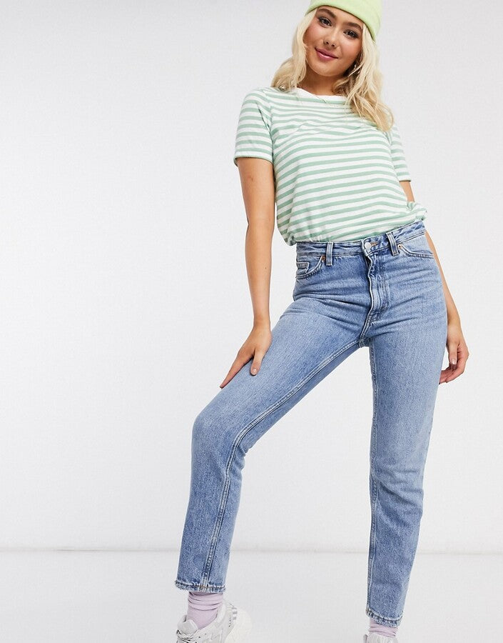 Monki Womens Kimomo Organic Cotton High Waist Jeans In Blue