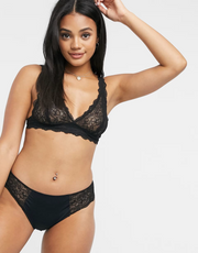 Monki Womens Lonnie Polyamide Lace Triangle Bra In Black