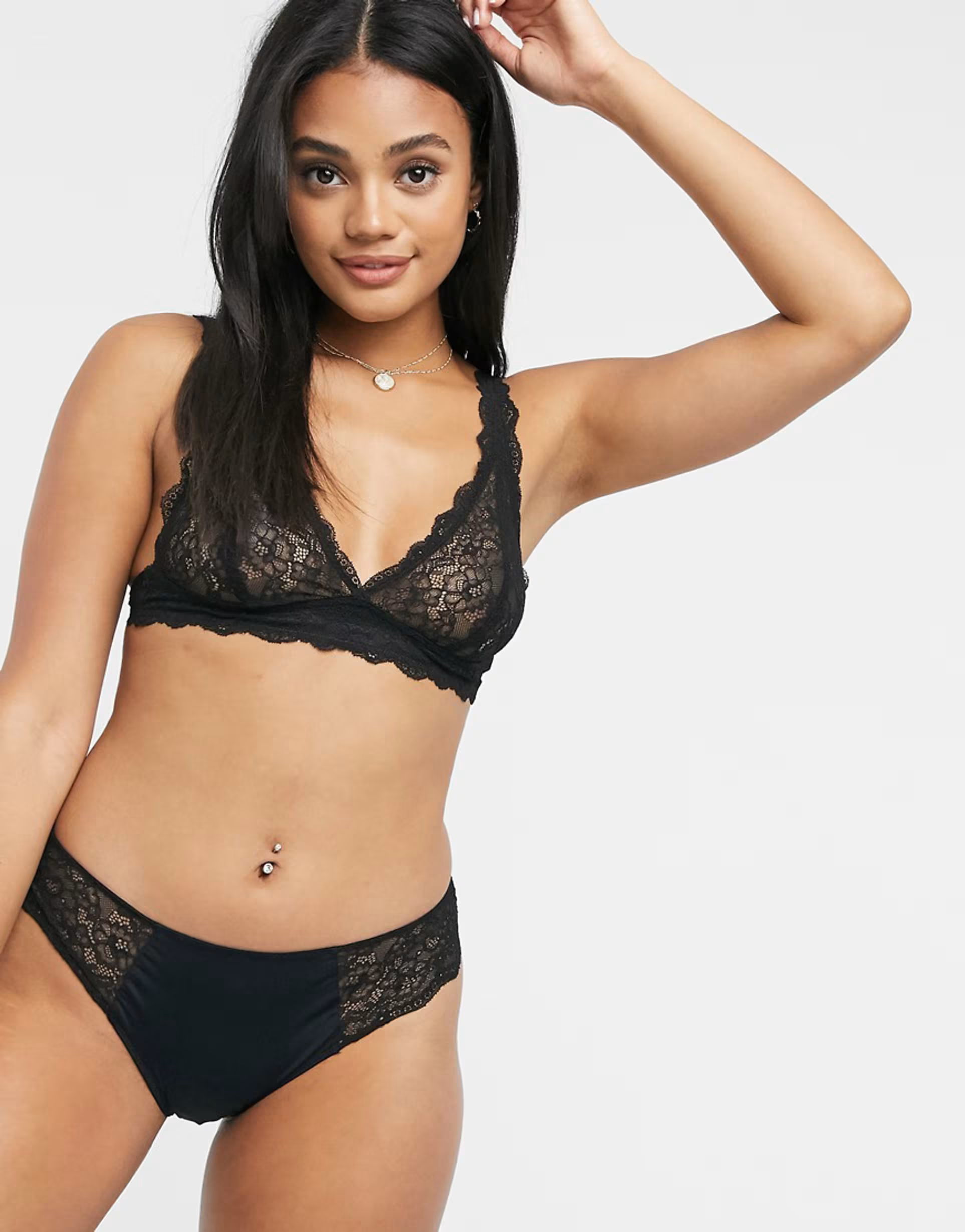 Monki Womens Lonnie Polyamide Lace Triangle Bra In Black