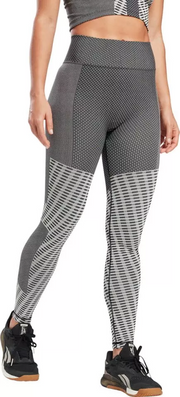 Womens Reebok Training Seamless Pattern Leggings in Black And White