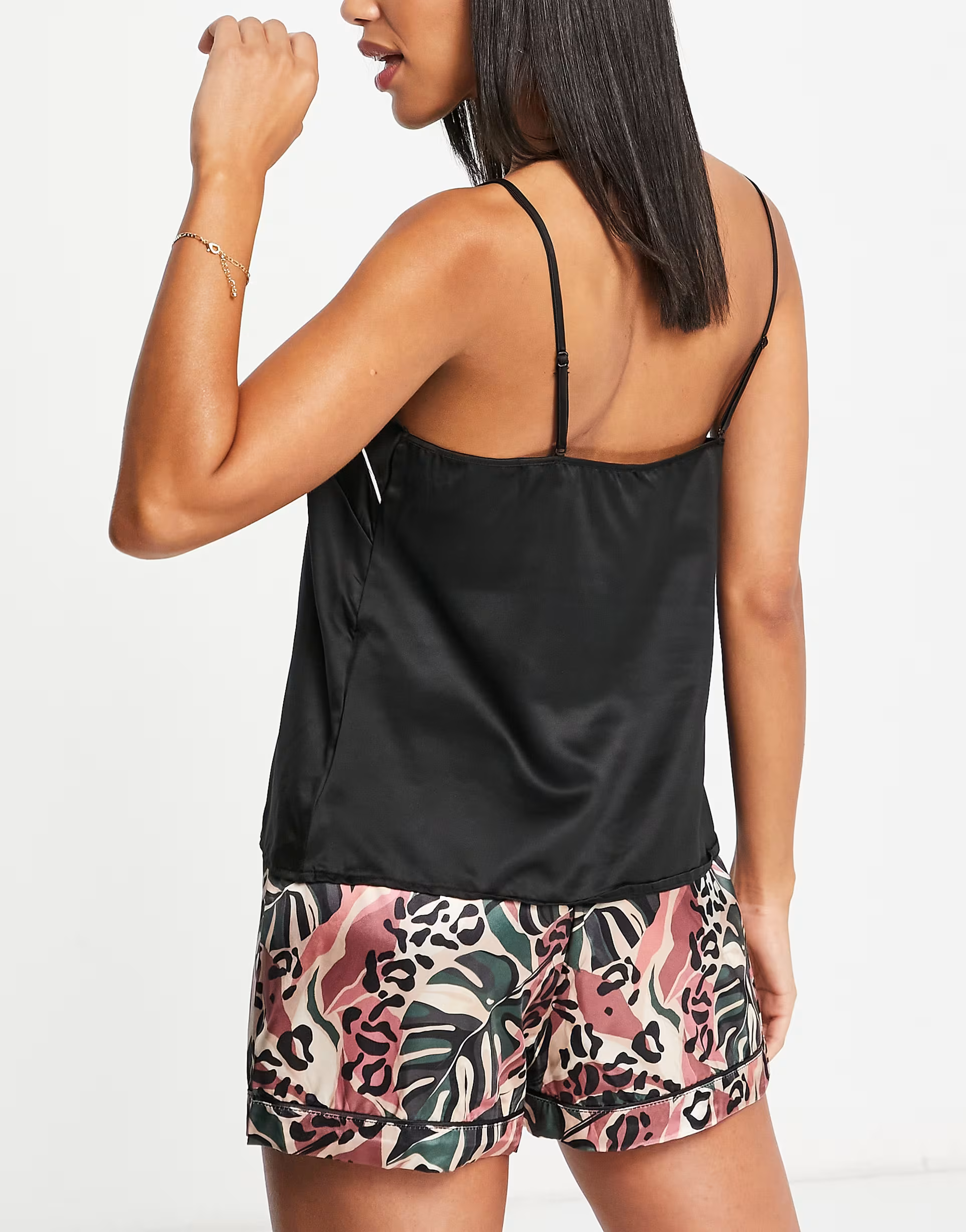 Loungeable Womens Satin Pyjama Cami Top In Black