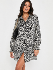Missguided Womens Shirt Dress With Frill Cuff Detail in Leopard Print