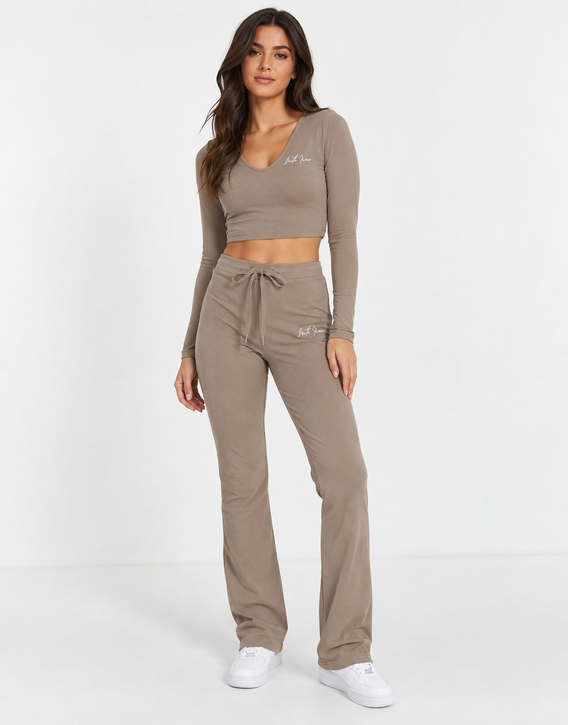 Sixth June Womens Long Sleeve Crop Top in Khaki
