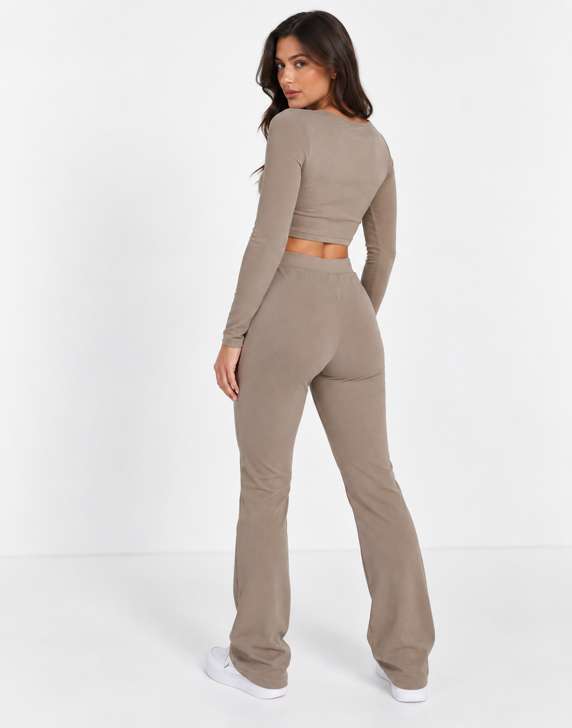 Sixth June Womens Long Sleeve Crop Top in Khaki
