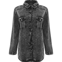 Parisian Womens Grey Acid Wash Oversized Denim Shirt