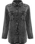 Parisian Womens Grey Acid Wash Oversized Denim Shirt