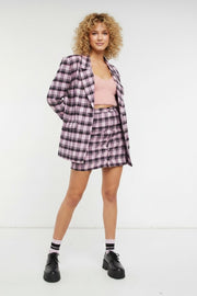 Heartbreak Womens Button Through Tailored Mini Skirt in Pink And Black Check