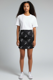 Heartbreak Womens 3 Piece Mini Skirt With Slit in Black Star Print