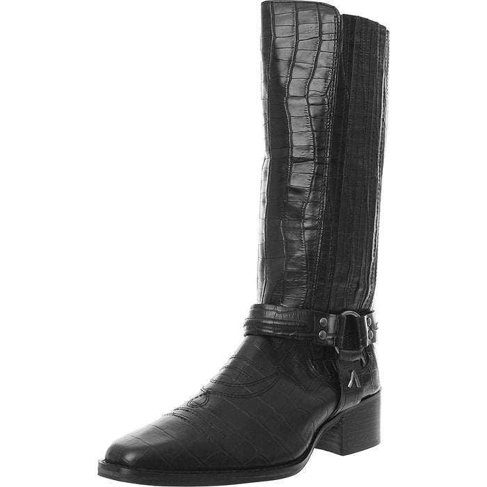 ASRA Womens Black Croc Embossed Leather Khloe Western Knee Boots