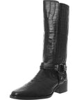 ASRA Womens Black Croc Embossed Leather Khloe Western Knee Boots