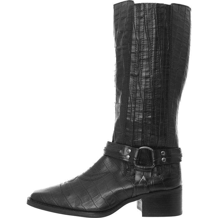 ASRA Womens Black Croc Embossed Leather Khloe Western Knee Boots