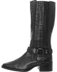 ASRA Womens Black Croc Embossed Leather Khloe Western Knee Boots