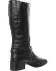 ASRA Womens Black Croc Embossed Leather Khloe Western Knee Boots