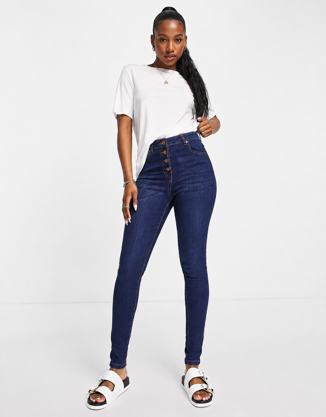 Parisian Womens Button Up Skinny Jeans In Blue