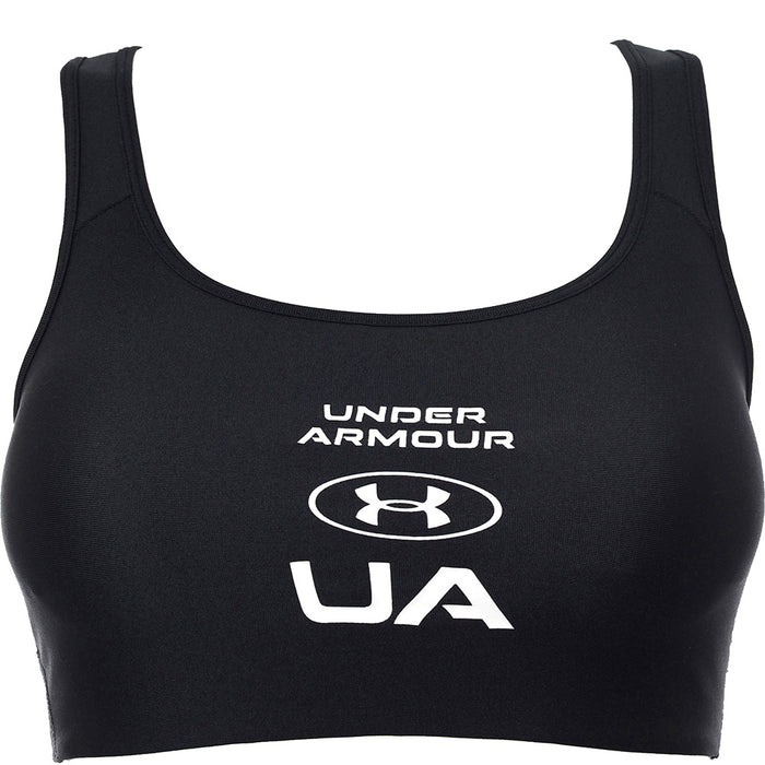 Under Armour Women's Training Heatgear Crossback Graphic Mid Support Sports Bra in Black