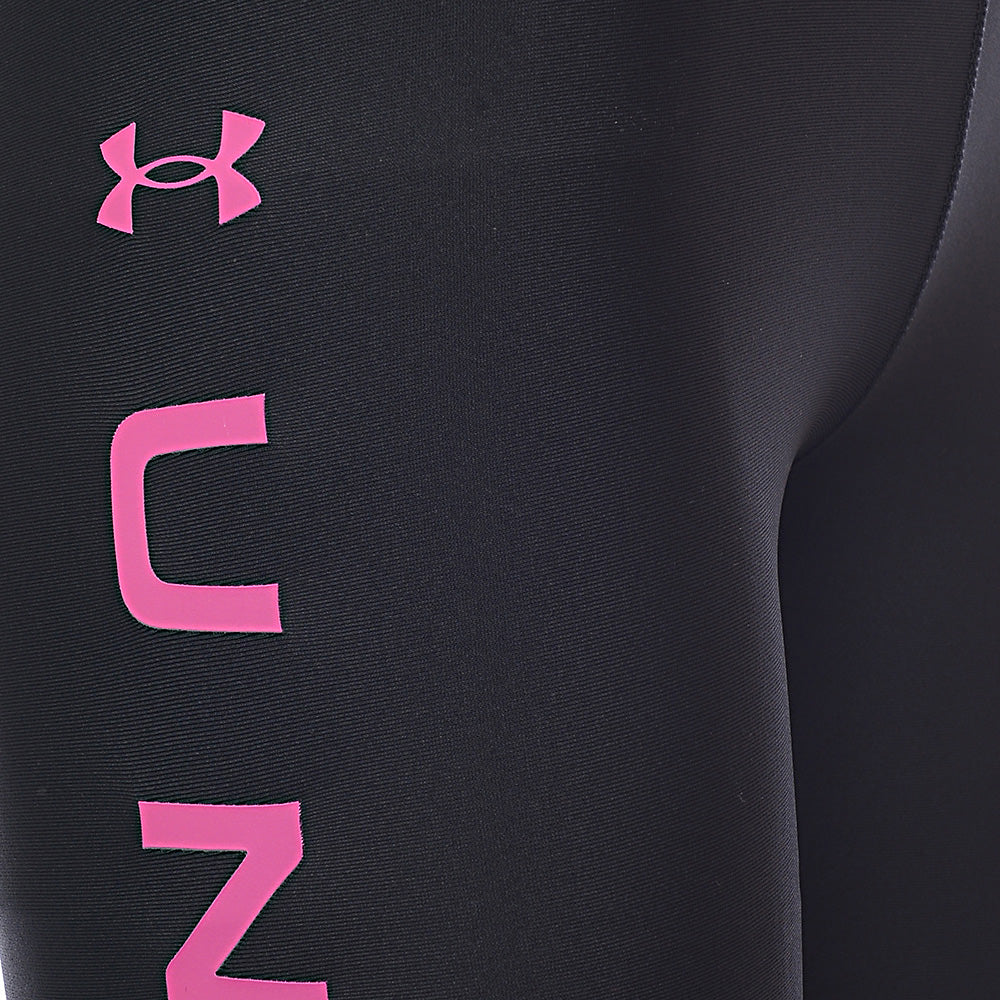 Under Armour Women's Black And Pink Training Heatgear Branded Leg Leggings