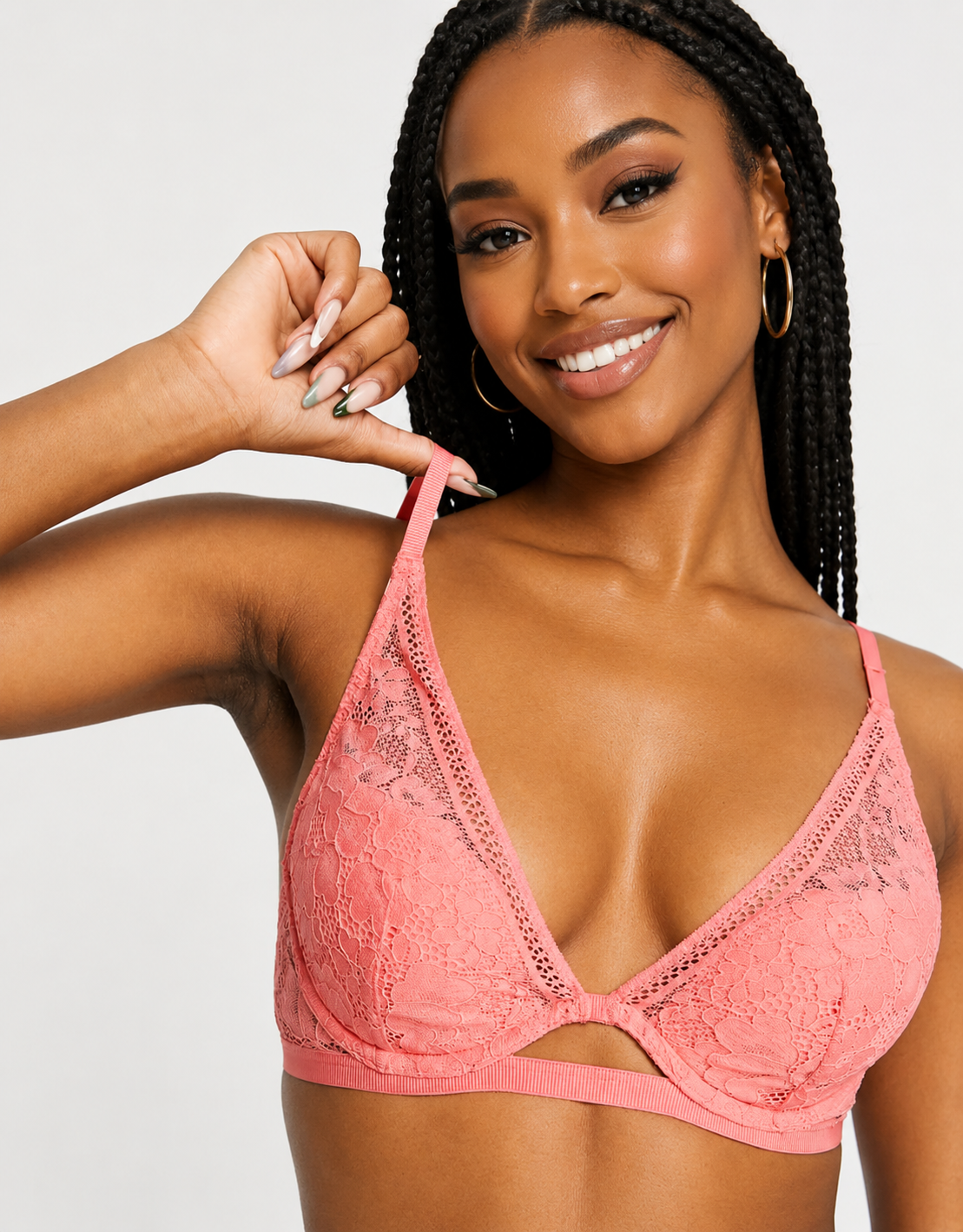 Dorina Womens Unity Lightly Padded Lace Plunge Bra in Coral