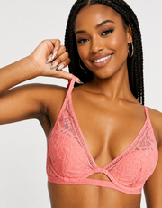Dorina Womens Unity Lightly Padded Lace Plunge Bra in Coral