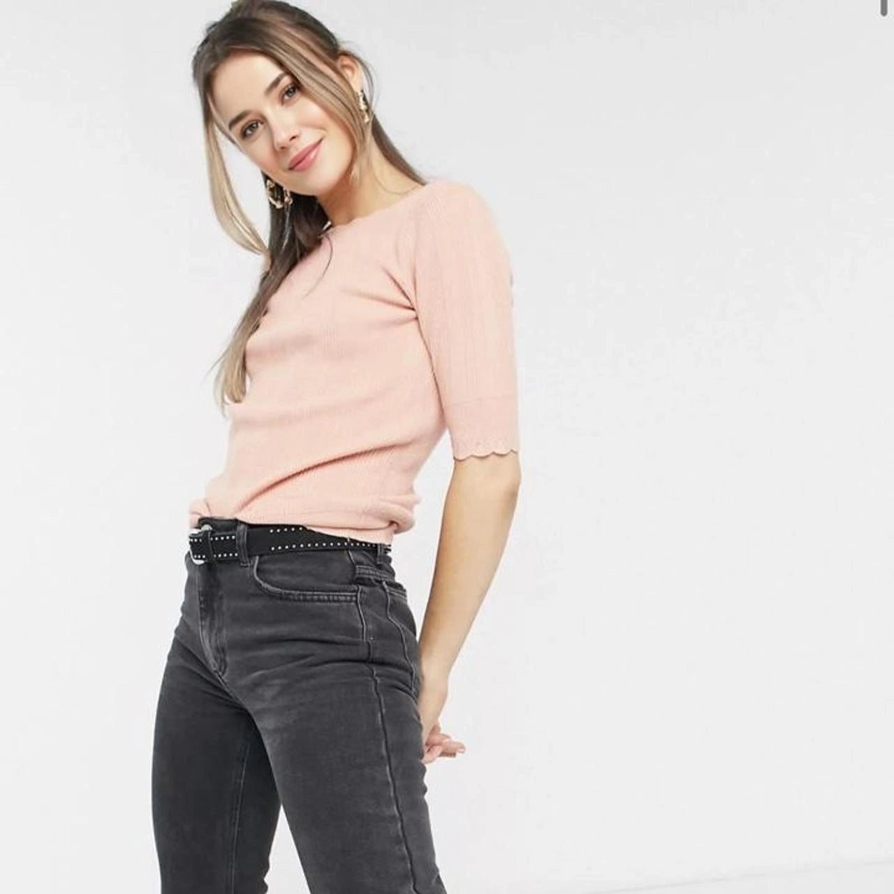 Oasis Womens Scallop Scoop Back Knitted Jumper in Coral In Pink