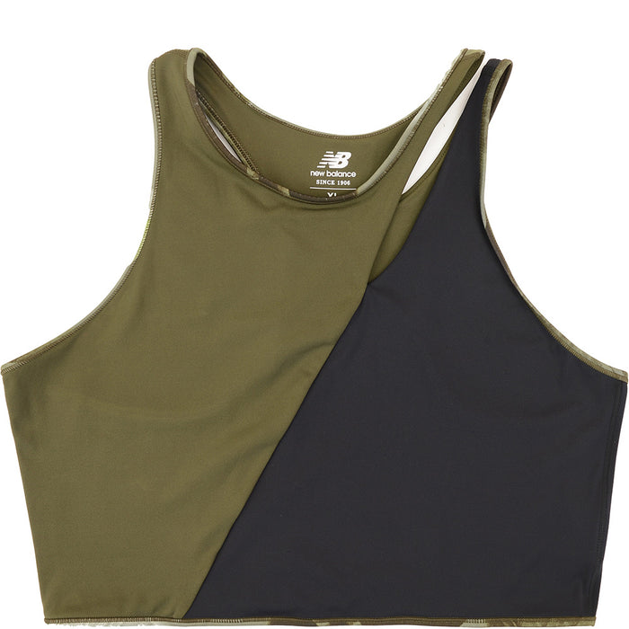 New Balance Women's Khaki Green And Black Running Achiever Collide Light Support Long Line Sports Bra