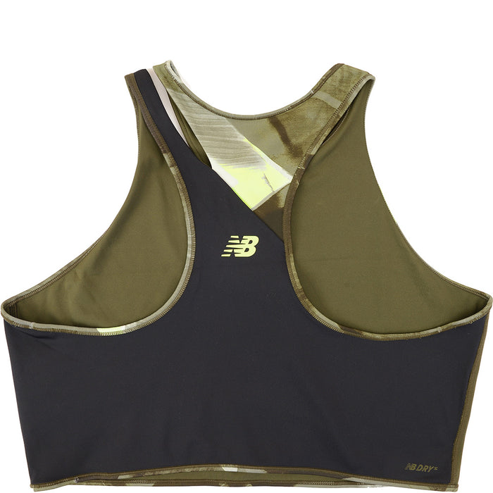 New Balance Women's Khaki Green And Black Running Achiever Collide Light Support Long Line Sports Bra