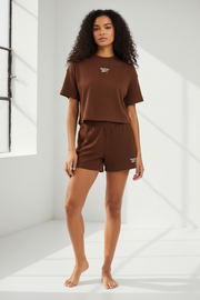Reebok Womens Classics Toast Logo Cropped Waffle Shorts In Brown