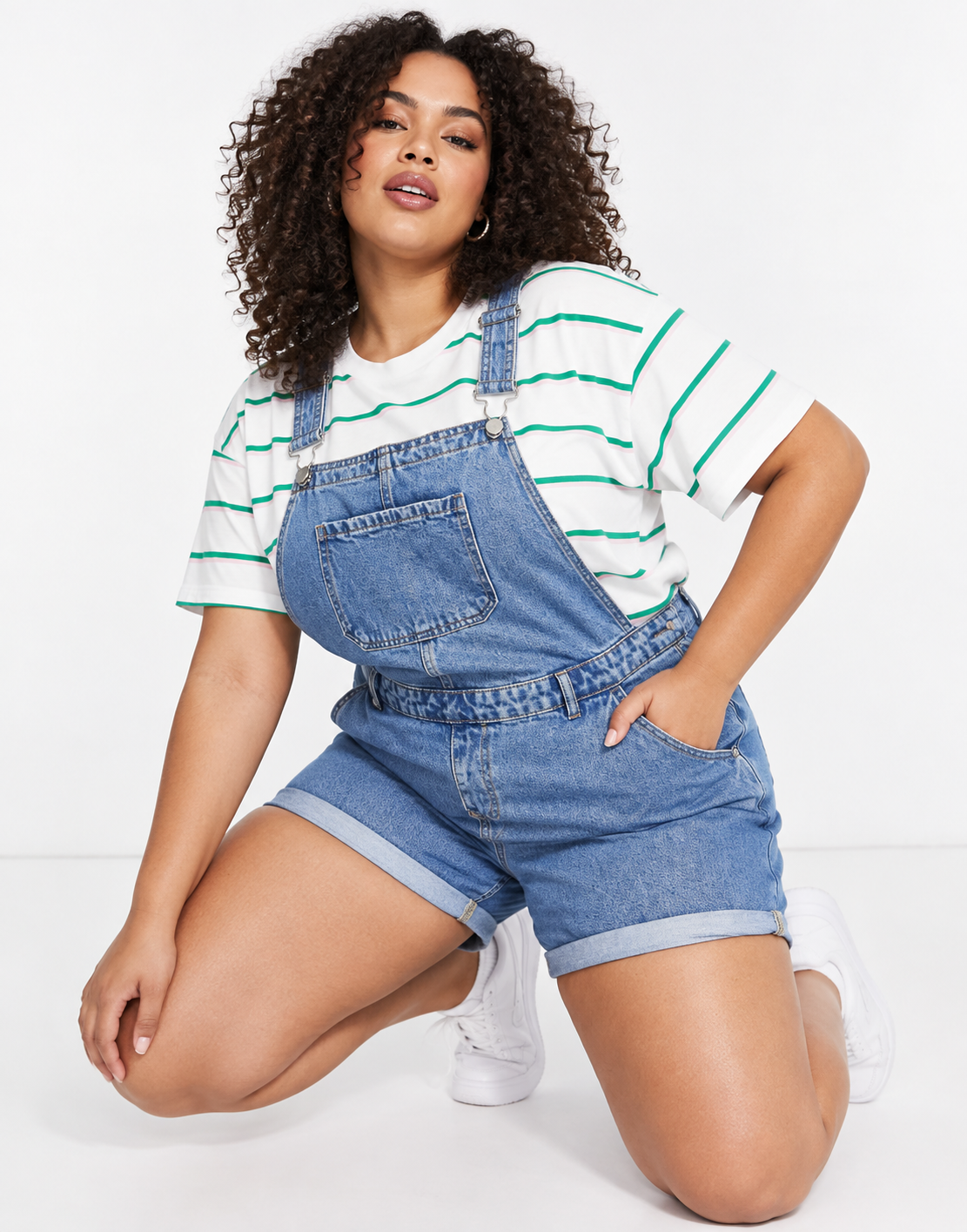 Urban Bliss Womens Plus Dungaree Short in Blue Mid Wash