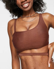 Wolf & Whistle Womens Fuller Bust Asymmetric Cut Out Bikini Top in Chocolate In Brown