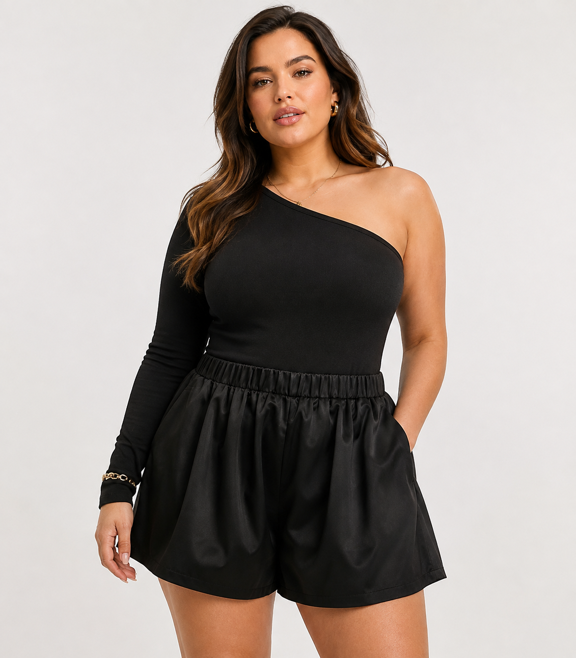 Outrageous Fortune Plus Womens One Shoulder Body In Black