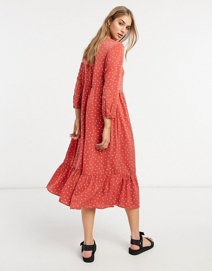 Glamorous Womens Midi Smock Dress With Peplum In Red