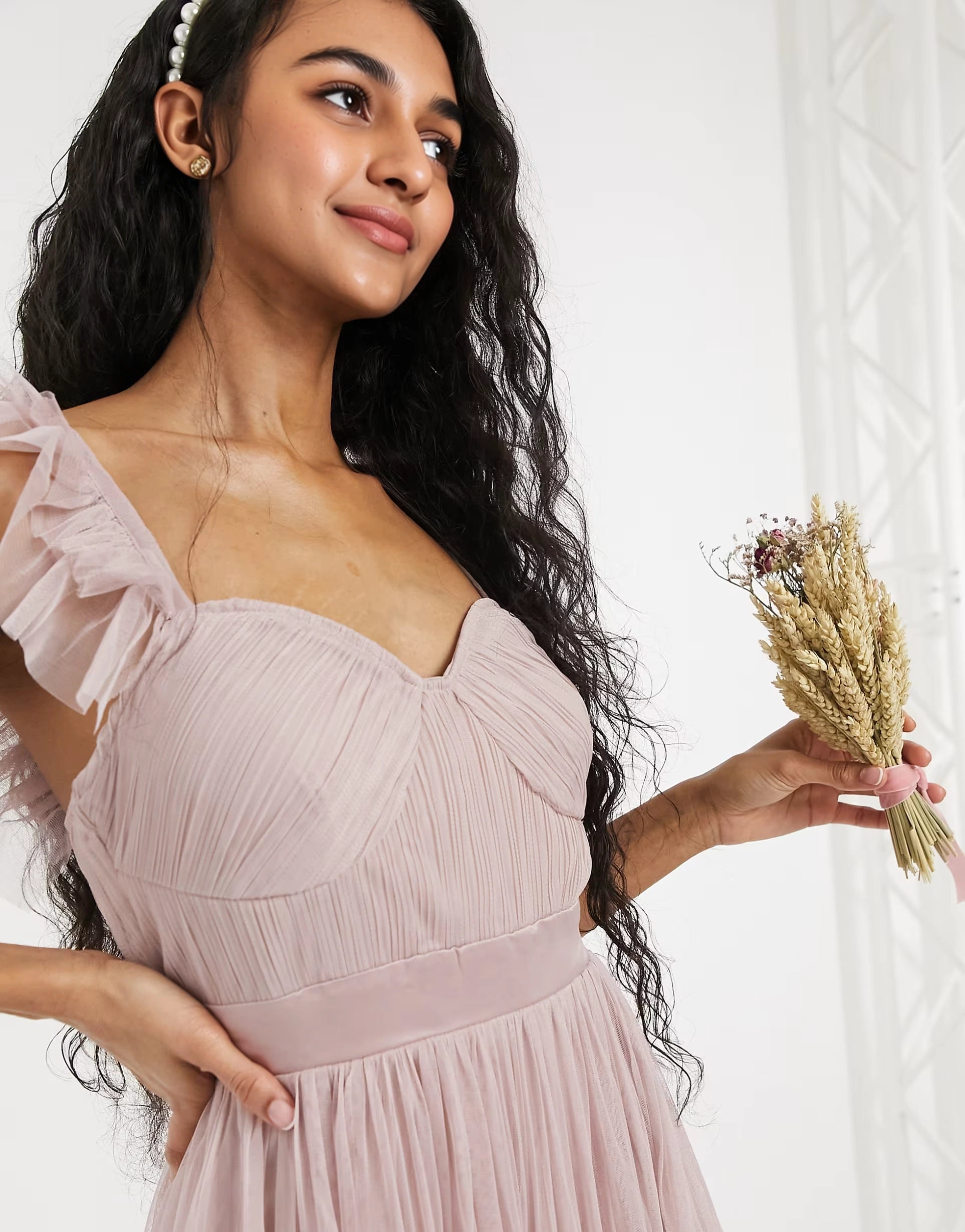 Anaya Womens With Love Bridesmaid Tulle Frill Sleeve Maxi Dress In Pink