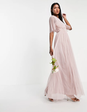 Anaya Womens With Love Bridesmaid Tulle Flutter Sleeve Maxi Dress In Pink