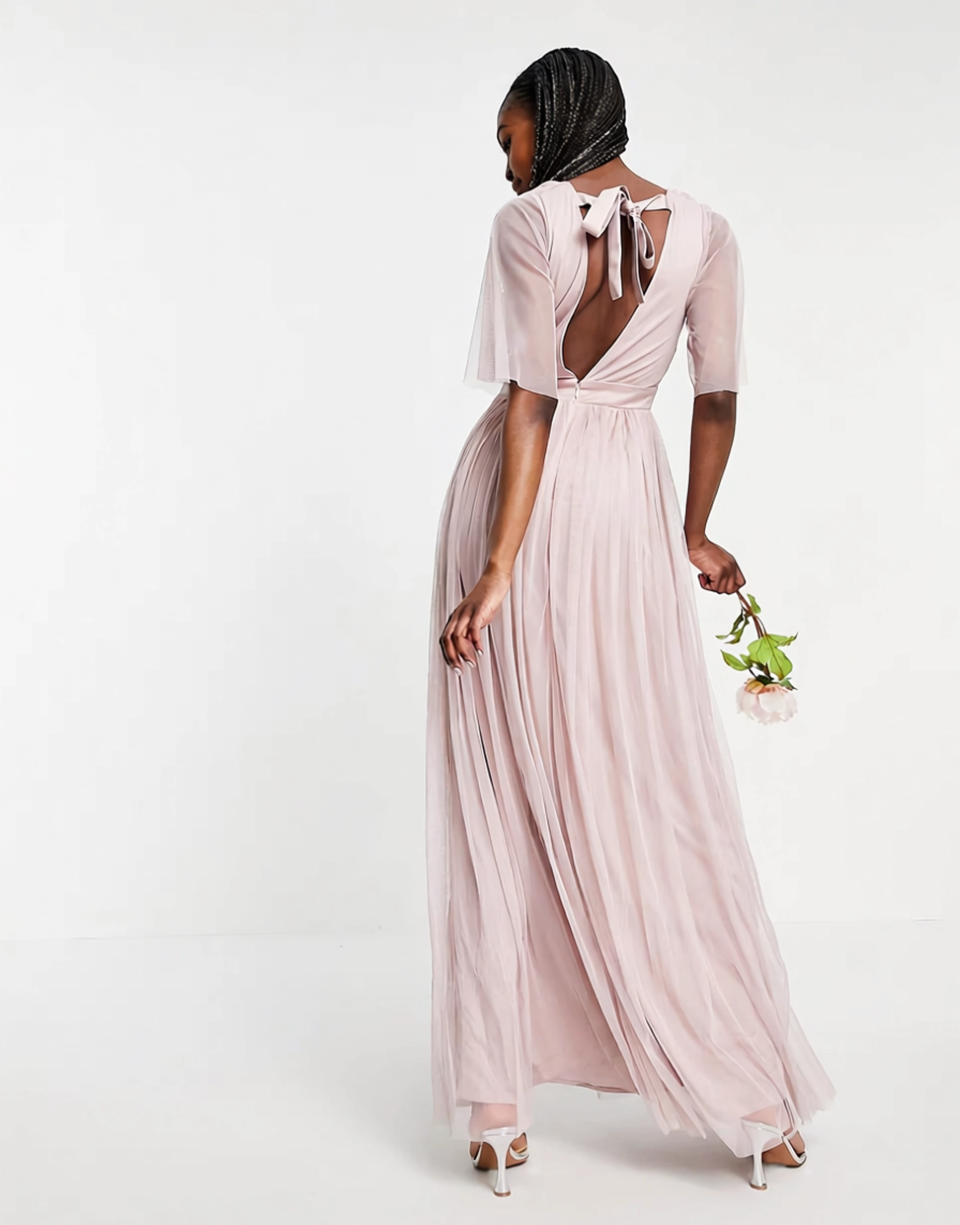 Anaya Womens With Love Bridesmaid Tulle Flutter Sleeve Maxi Dress In Pink